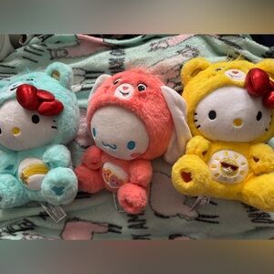 Hello Kitty Plush Trio in Mint, Coral, and Yellow - Sanrio Collectible Set
